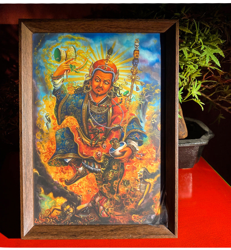 zensoullab Thangka Yellow God of Wealth Mahakala Buddha Statue Hanging Painting Desktop Display Guanyin Bodhisattva Wealth Attraction Entrance Decoration Painting