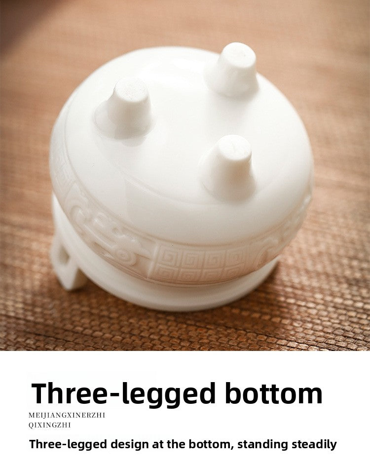 zensoullab Chinese Style Mini Ceramic Incense Burner Tea Room Home Worship Three-legged Incense Burner Portable Incense Holder Incense Ceremony Zen Small Ornament