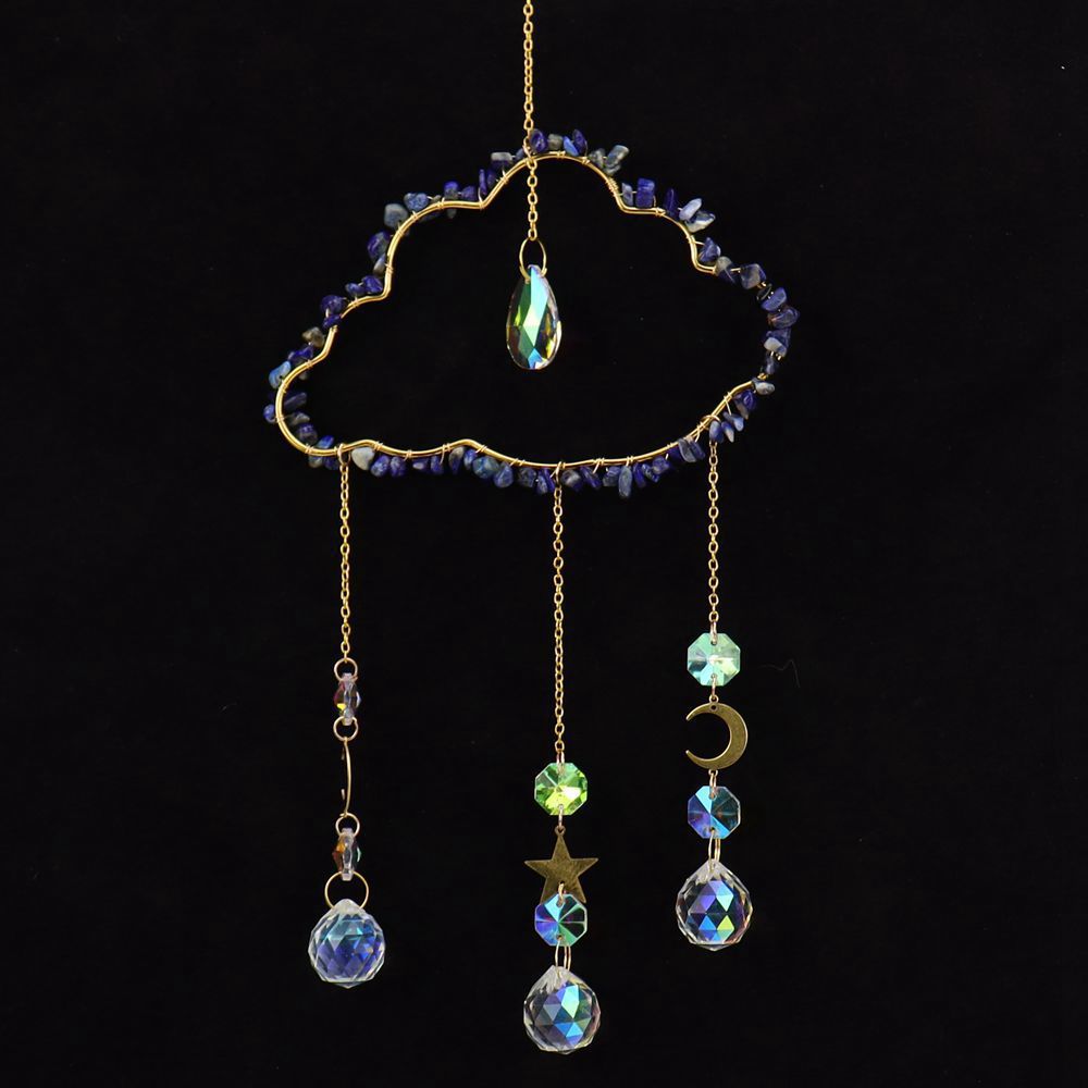 zensoullab Handmade Wire Wrapped Natural Crystal Crushed Stone Cloud Sun Catcher Hanging Ornament Wind Chime Decoration Pendant