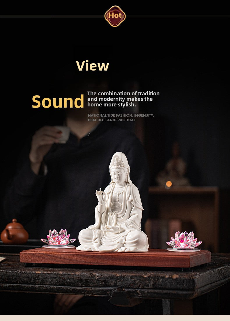 zensoullab Zen Style Chinese White Porcelain Holding Bottle Guanyin Buddha Statue Desktop Ornament Home Indoor Entrance Display Cabinet Decoration
