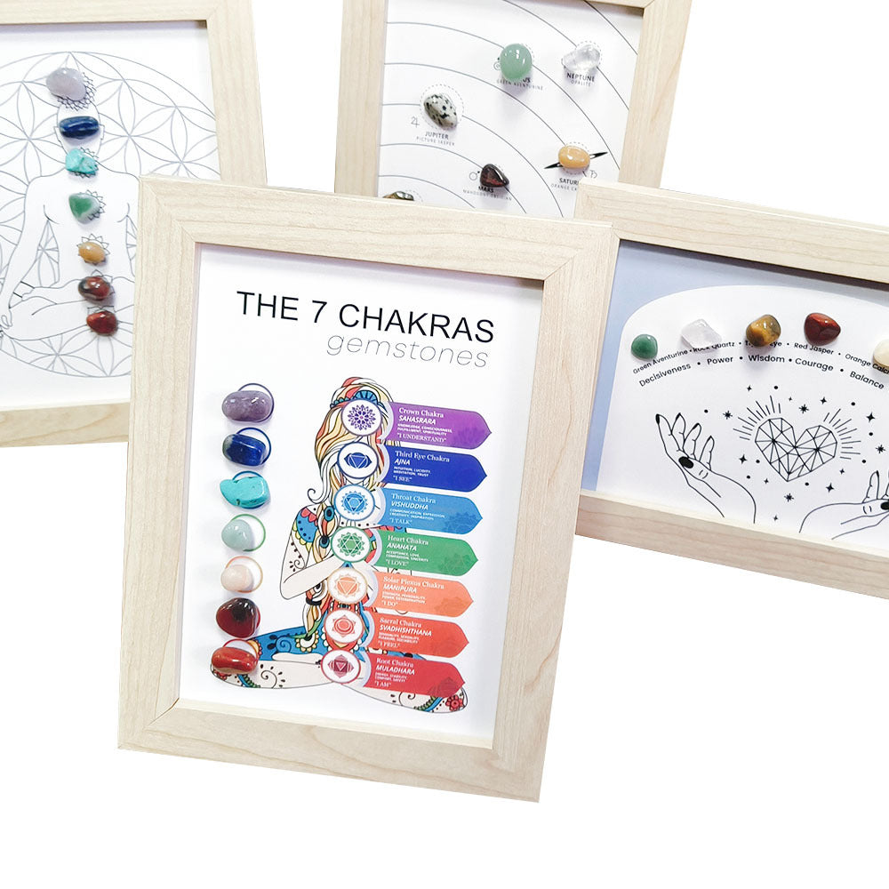 zensoullab Meditation Natural Raw Stone Specimen Frame Ornament Natural Crystal Mineral Colorful Seven-Color Stone Picture Frame Display Stand