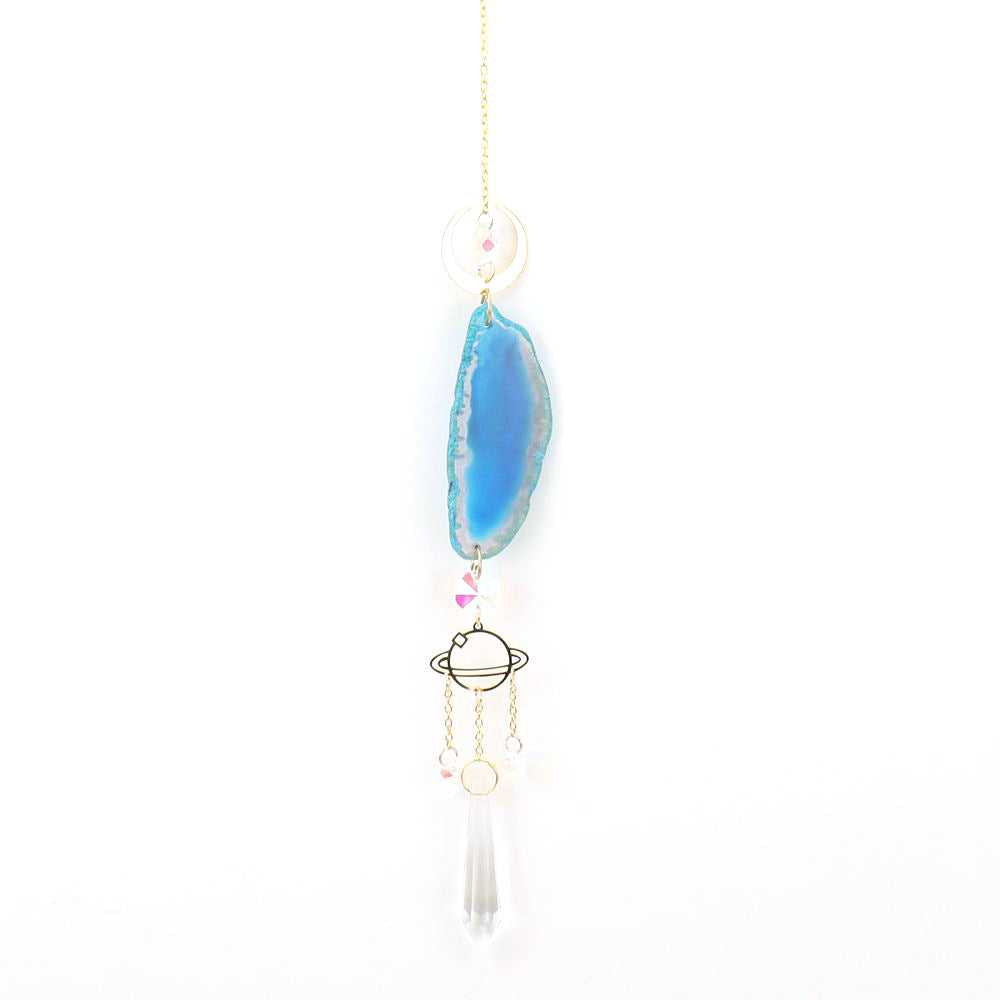 zensoullab Natural Crystal Agate Slice Hollow Moon Sun Catcher Light Gathering Ornament Hanging Prism Garden Pendant