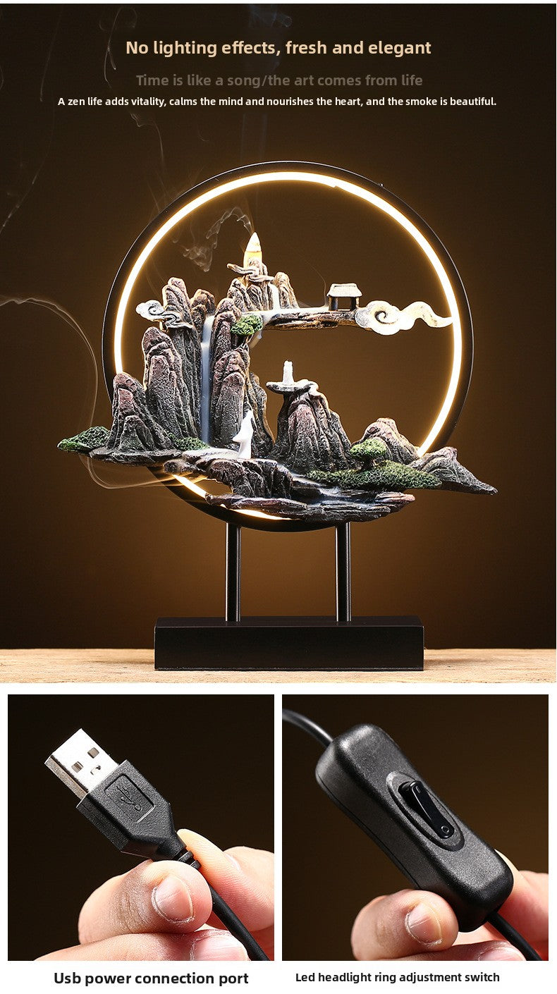 zensoullab Zen Style Chinese Mountain Water Backflow Incense Burner Lamp Ring Creative Home Sandalwood Agarwood Indoor Aromatherapy Ornament
