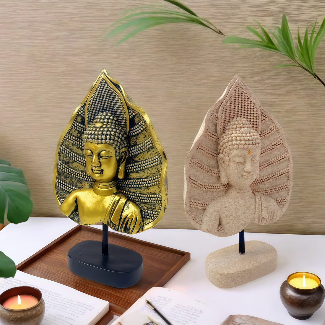 zensoullab New Chinese Style Buddha Statue Ornament Resin Painted Gold-Plated Small Buddha Statue Retro Zen Buddha Head Home Tea Room Decoration