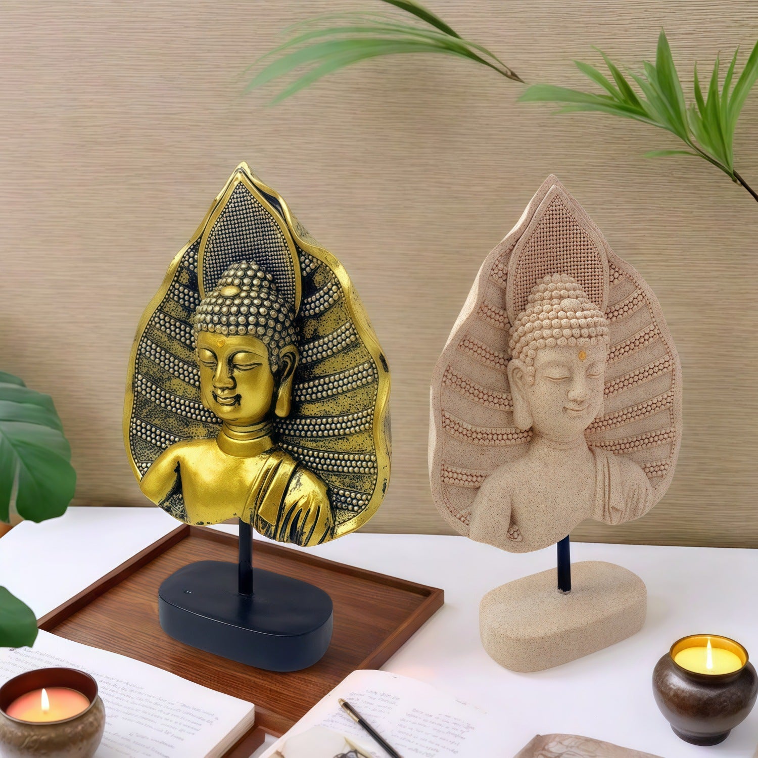 zensoullab New Chinese Style Buddha Statue Ornament Resin Painted Gold-Plated Small Buddha Statue Retro Zen Buddha Head Home Tea Room Decoration