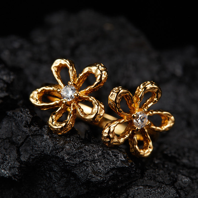 zensoullab Korean Version S925 Sterling Silver Zircon Colorful Gemstone Collarbone Chain Fashion Sweet Hollow Small Flower Pendant Necklace for Women