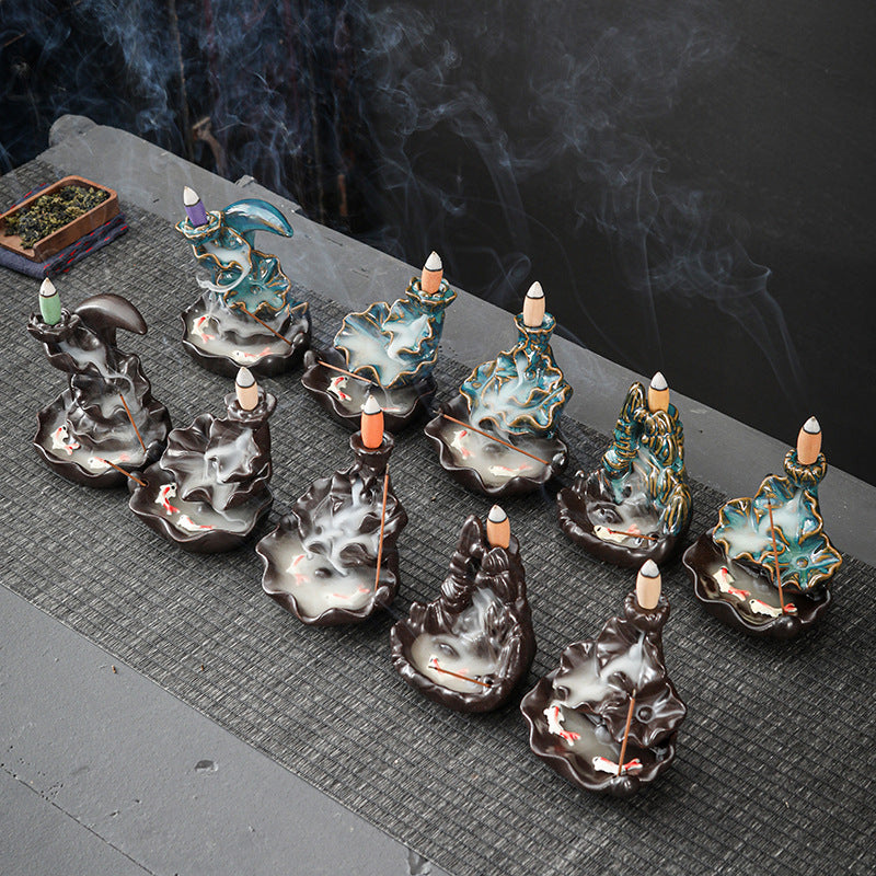 zensoullab Backflow Incense Burner Creative Home Decor Ceramic Burner Craft Pisces Backflow Kiln Change Ornamental