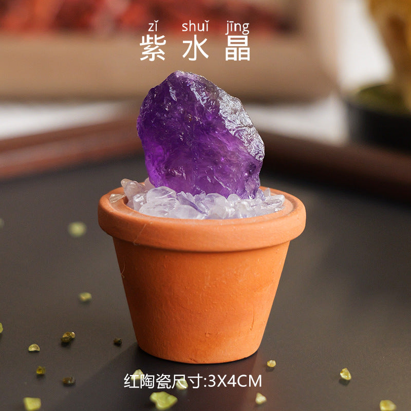 zensoullab Natural Crystal Raw Stone Mineral Pot Ornament Crystal Gemstone DIY Simulation Potted Plant Home Desktop Car Ornament
