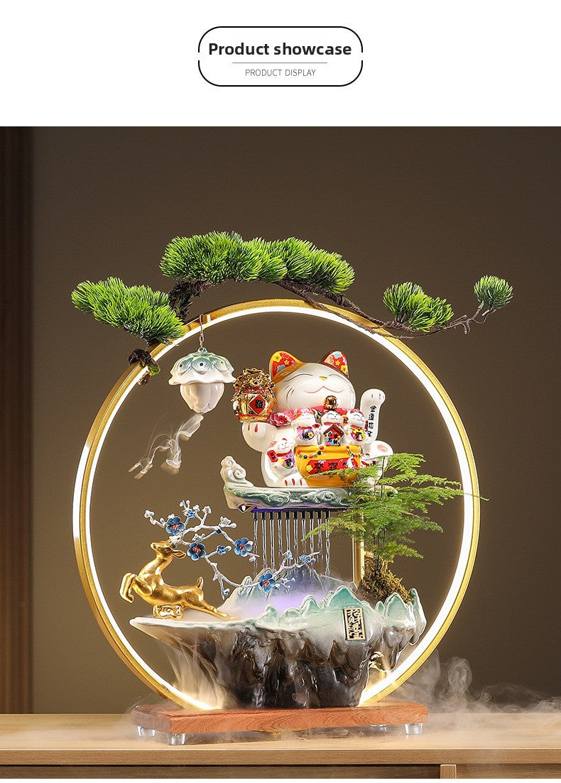 zensoullab Lucky Cat Flowing Water Wealth-Attracting Ornament Circulating Water Living Room Desktop Decoration