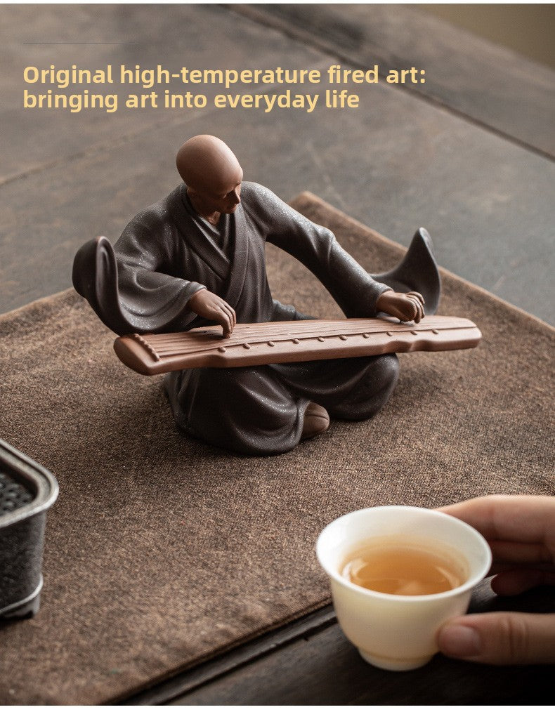 zensoullab Zen Style Chinese Living Room Purple Clay Little Monk Creative Ornament Ceramic Figure Study Entrance Hall Display Shelf Fish Tank Decoration