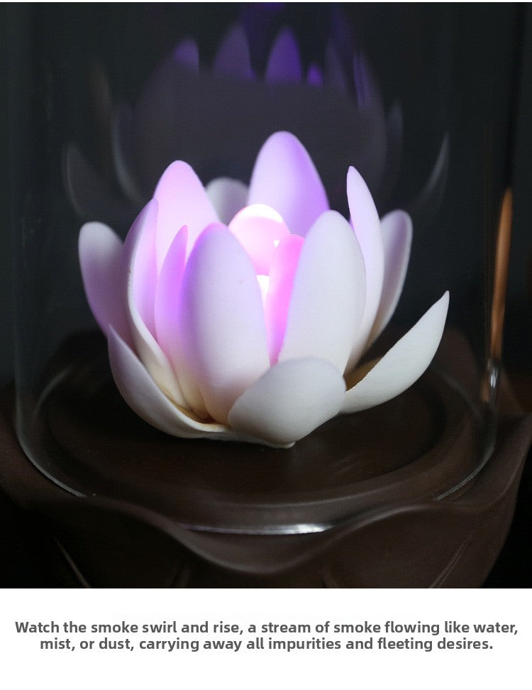 zensoullab Jingchen Special Windproof Cover Little Monk White Lotus LED Light Backflow Incense Burner Home Decor Ornament Original