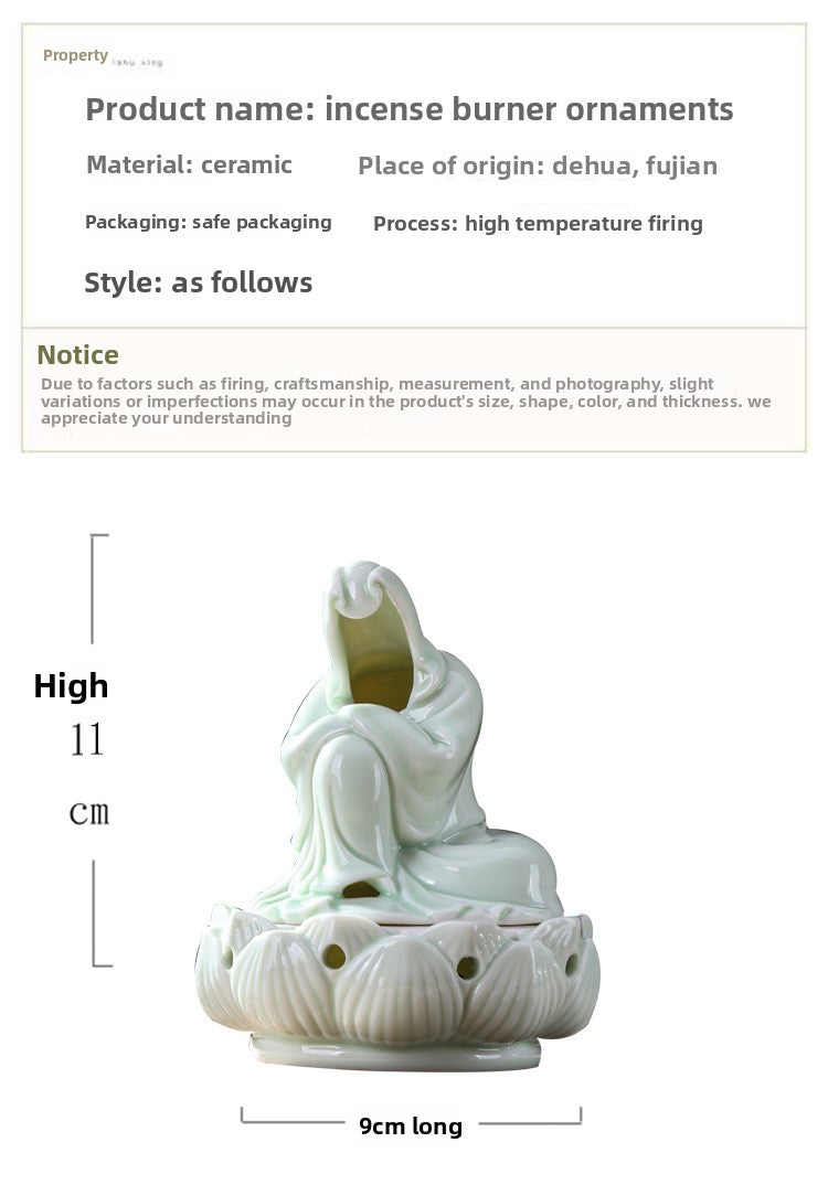 zensoullab Creative Ceramic Phaseless Buddha Figure Incense Burner Tea Ceremony Accessories Indoor Agarwood Home Zen Incense Holder Decoration