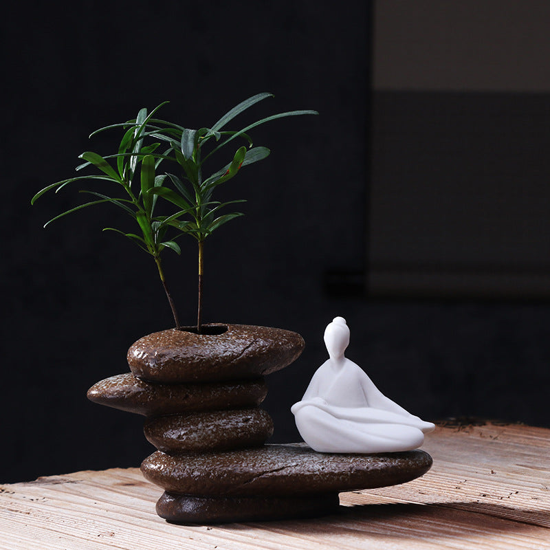 zensoullab Zen Purple Clay Little Monk Hydroponic Flower Pot Tea Mat Accessories Creative Ceramic Flower Arrangement Formless Buddha Home Decor Ornament