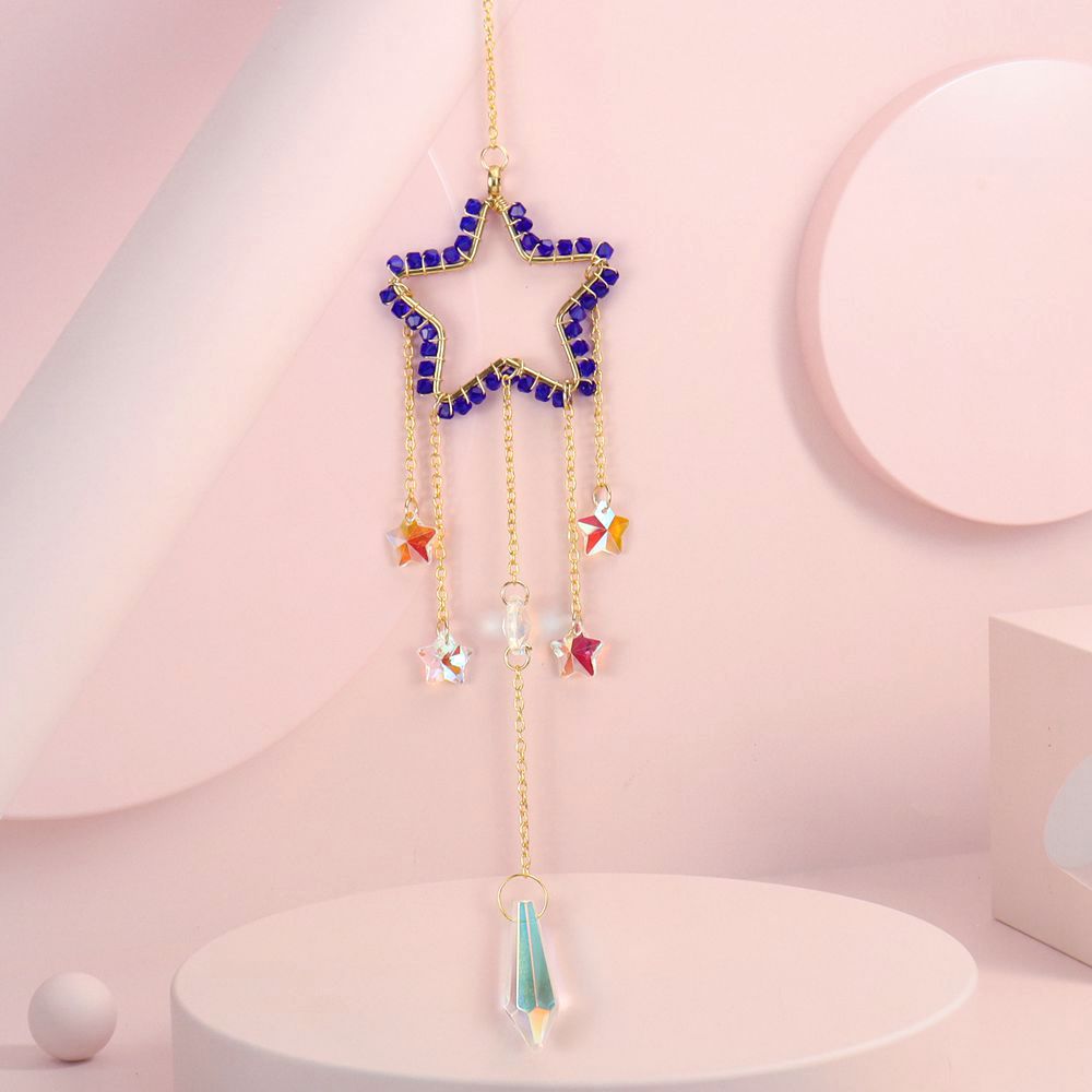 zensoullab Handmade Silk-wrapped Moon Star Crystal Sun Catcher Curtain Hanging Ornament Garden Decoration