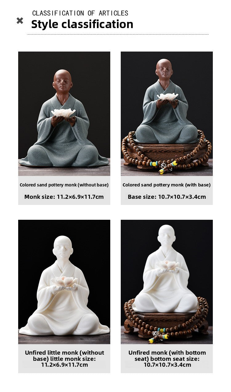 zensoullab Zen Ceramic Little Monk Desktop Decoration New Chinese Style Living Room Entrance Figure Soft Decoration Tea Table Tea Pet Premium Ornament