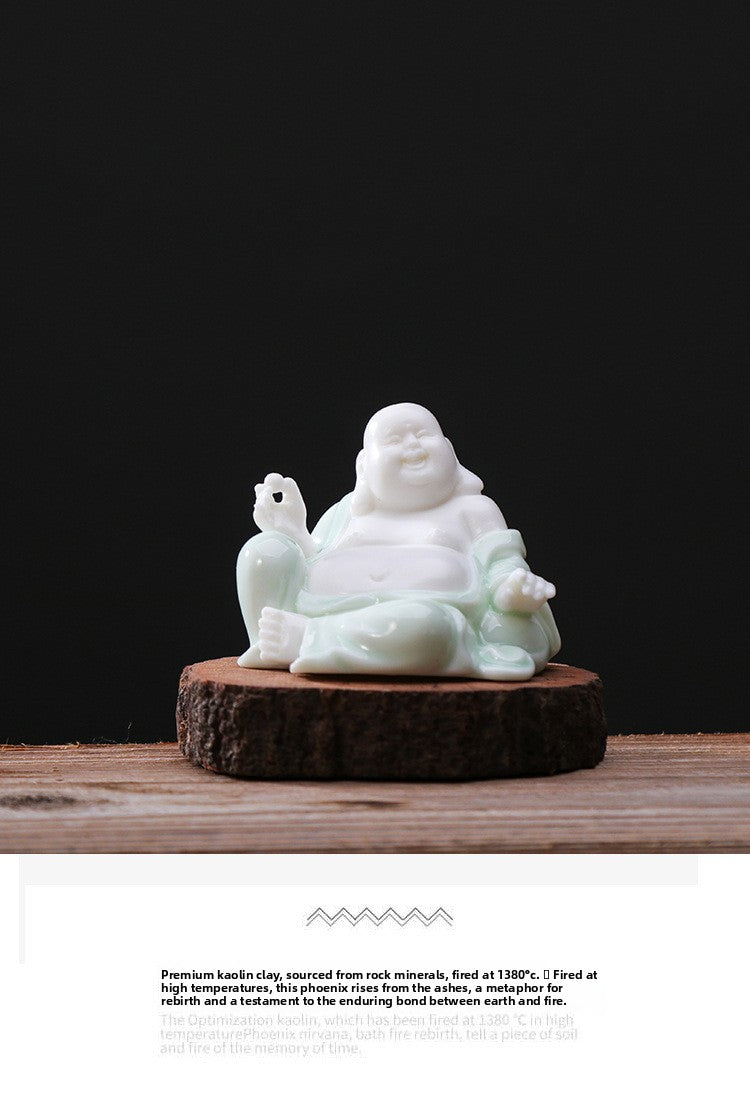 zensoullab Premium Ceramic Lucky Maitreya Buddha Fat Belly Laughing Buddha Living Room Entrance Car Home Decoration Zen Ornament