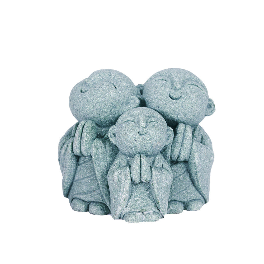 zensoullab Green Sand Stone Japanese Style Little Monk Home Aromatherapy Decoration Kyoto Kanzan Shape Fish Tank Aquarium Bonsai Matching Ornament