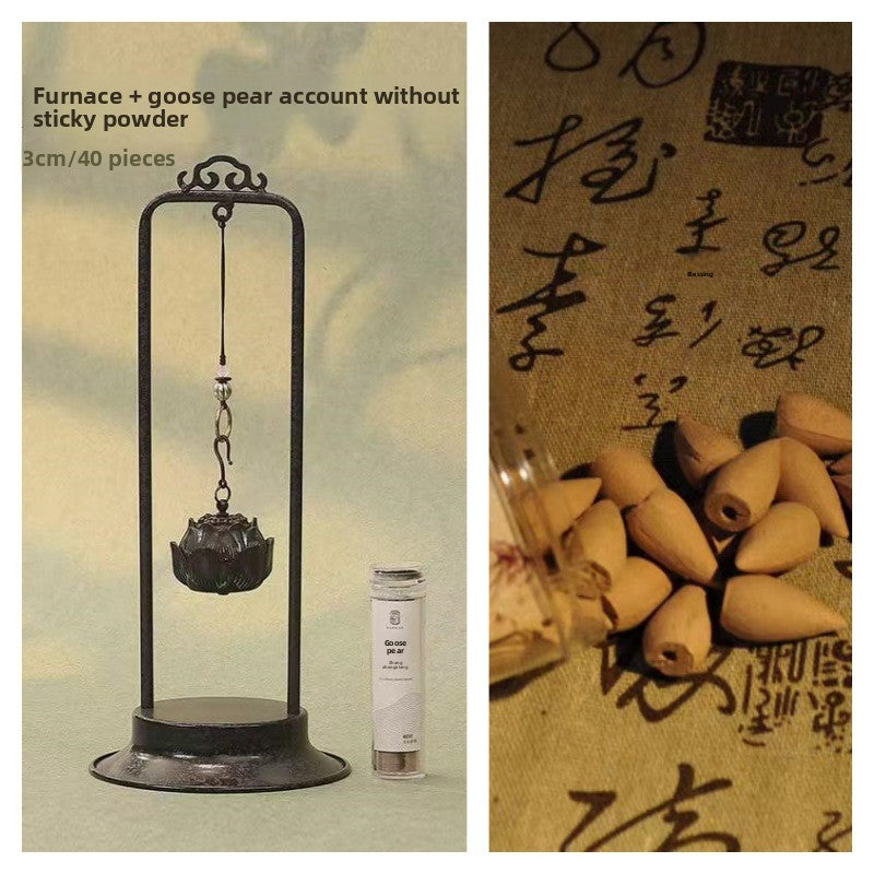 zensoullab Lotus Hanging Incense Burner Antique Chinese Style Metal Aromatherapy Burner Home Indoor Agarwood Incense Holder Tea Ceremony Coil Incense Burner