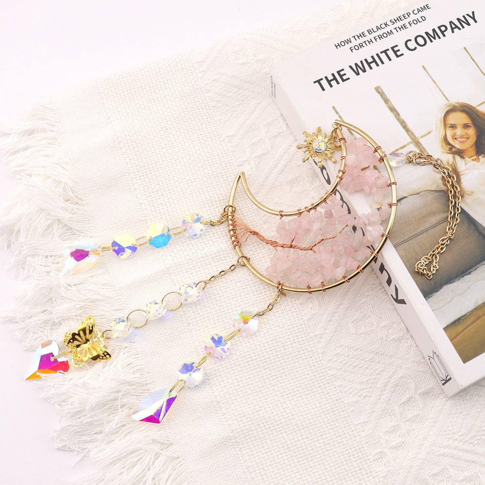 zensoullab Natural Crystal Gravel Moon Wind Chime Crafts Ornaments Sunlight Pendant Amethyst Sun Catcher T65