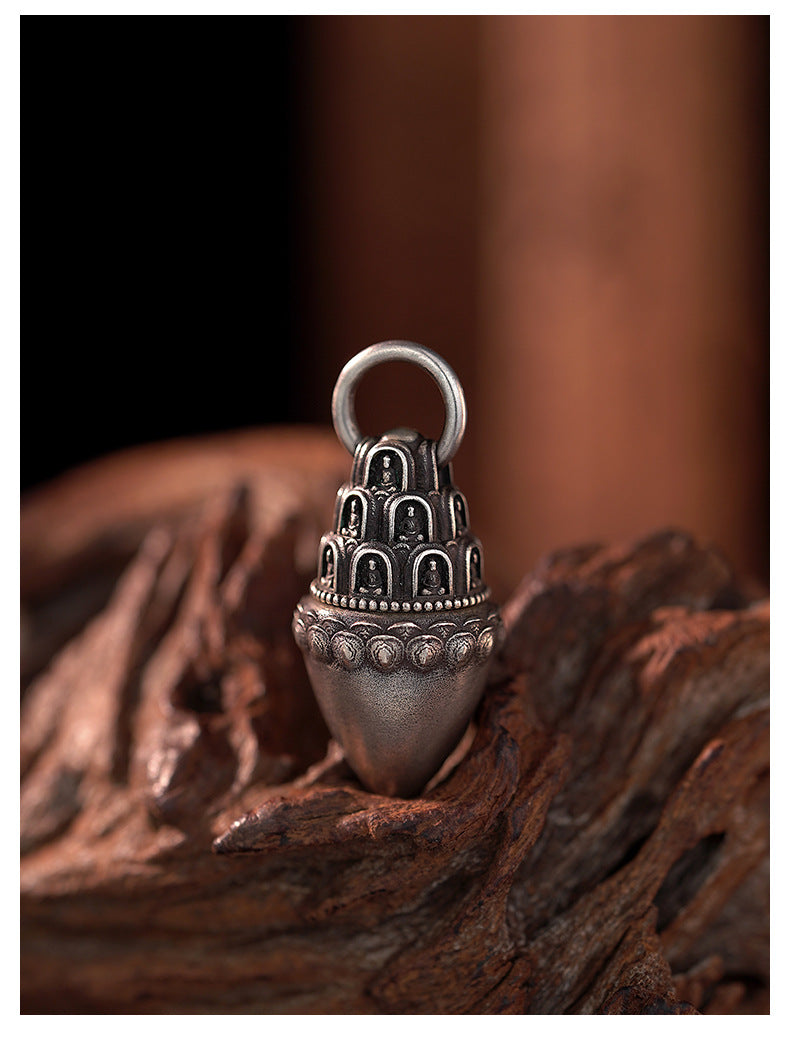 zensoullab Buddha Pagoda Pendant Thai Silver Unisex Tibetan Chinese Style Retro Hanging Pendant Tibetan Style Protective Buddha Pendant