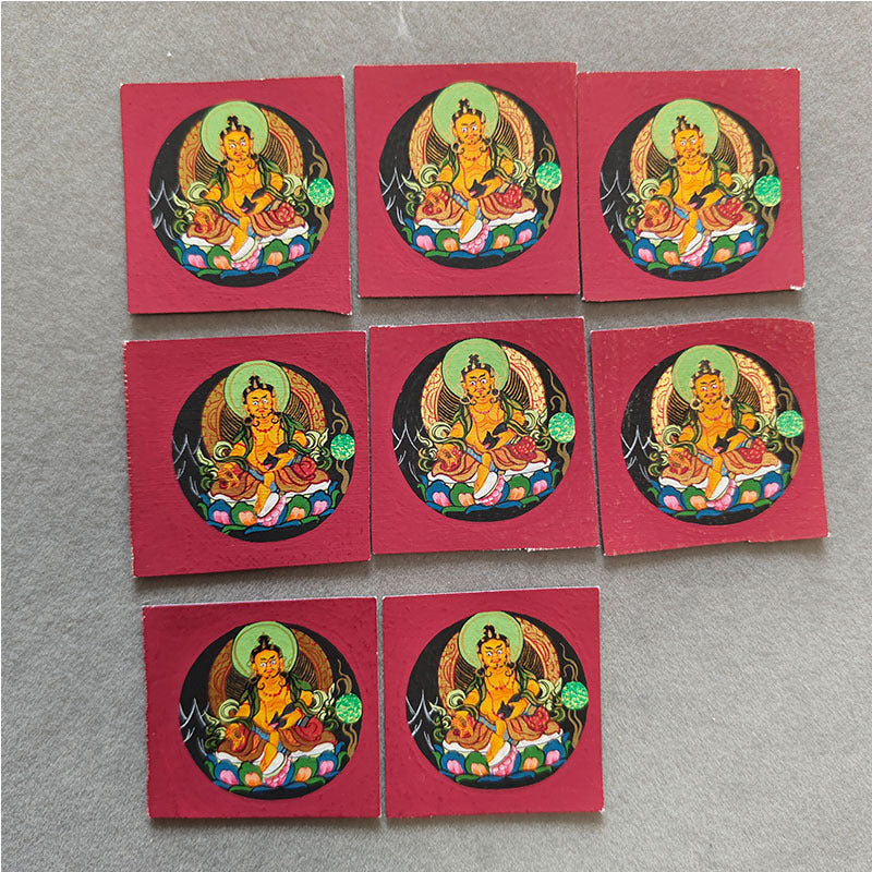 zensoullab Yellow God of Wealth Hand-painted Small Thangka Nepal Pure Hand-painted Square Round Tibetan Thangka Zodiac Guardian Pendant