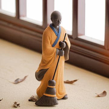 zensoullab Sweeping Monk Ceramic Little Monk Creative Ornament Chinese Style Study Office Zen Desktop Decoration Craft Display