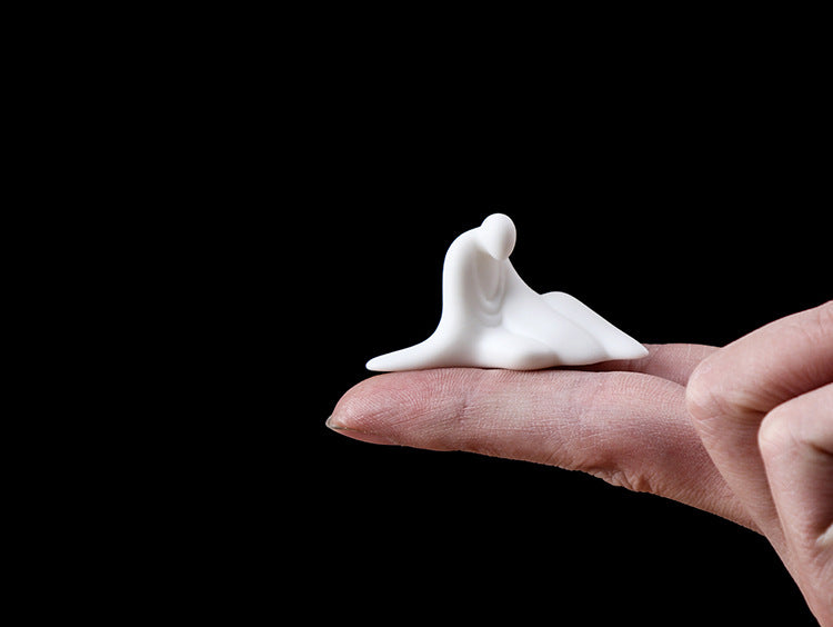 zensoullab Zen Ceramic Handmade Formless Small Buddha Figure Small Ornament White Porcelain Little Monk Tea Ceremony Fish Tank Bonsai Decoration