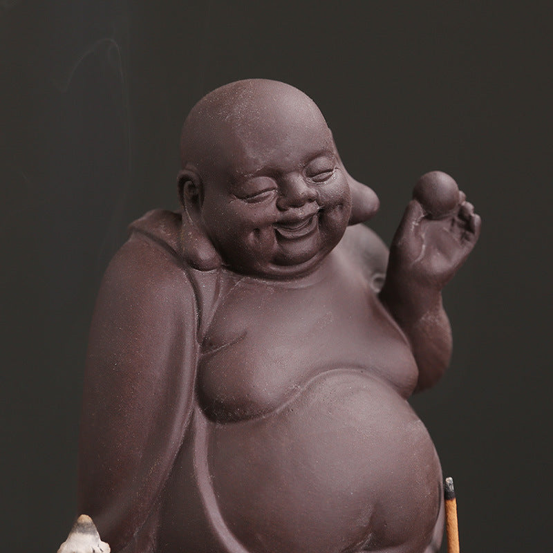 zensoullab New Purple Clay High Mountain Water Flow Backflow Waterfall Incense Burner Creative Maitreya Buddha Sandalwood Backflow Incense Burner Ornament