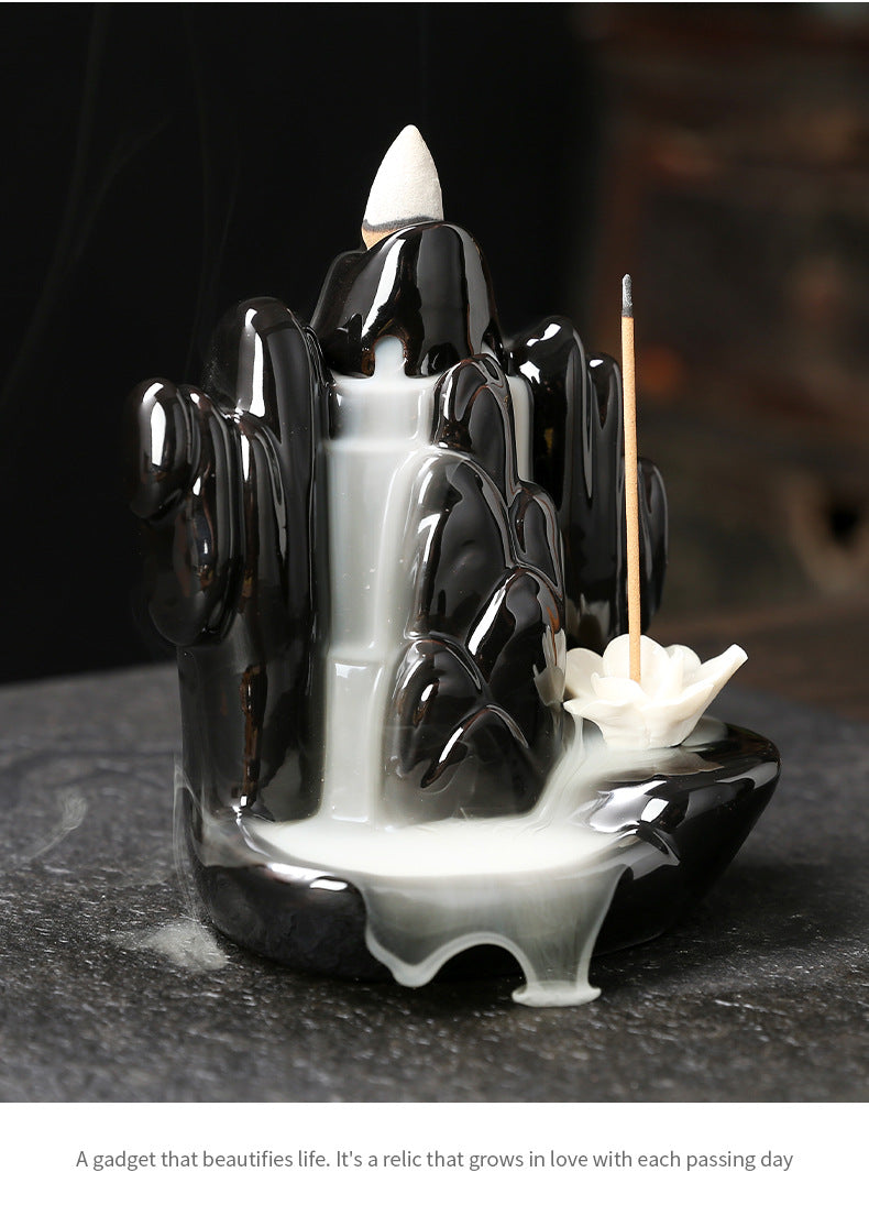 zensoullab Alpine Water Flow Backflow Lotus Incense Holder Incense Stand Backflow Incense Burner Creative Waterfall Backflow Aromatherapy Burner Ornament
