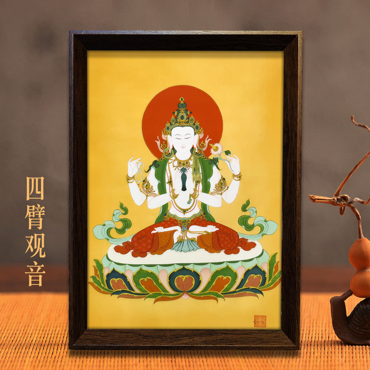 zensoullab Thangka Yellow God of Wealth Mahakala Buddha Statue Hanging Painting Desktop Display Guanyin Bodhisattva Wealth Attraction Entrance Decoration Painting