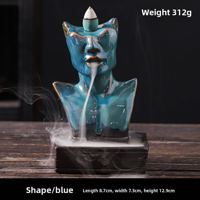 zensoullab Ceramic Beauty Statue Backflow Incense Burner Creative Beauty Elephant Sandalwood Burner Smoke Backflow Home Decor