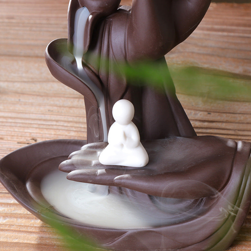 zensoullab Creative Backflow Incense Burner Home Purple Clay Flow Incense Burner Indoor Ornament Ceramic Buddha Hand Incense Burner Home Decor