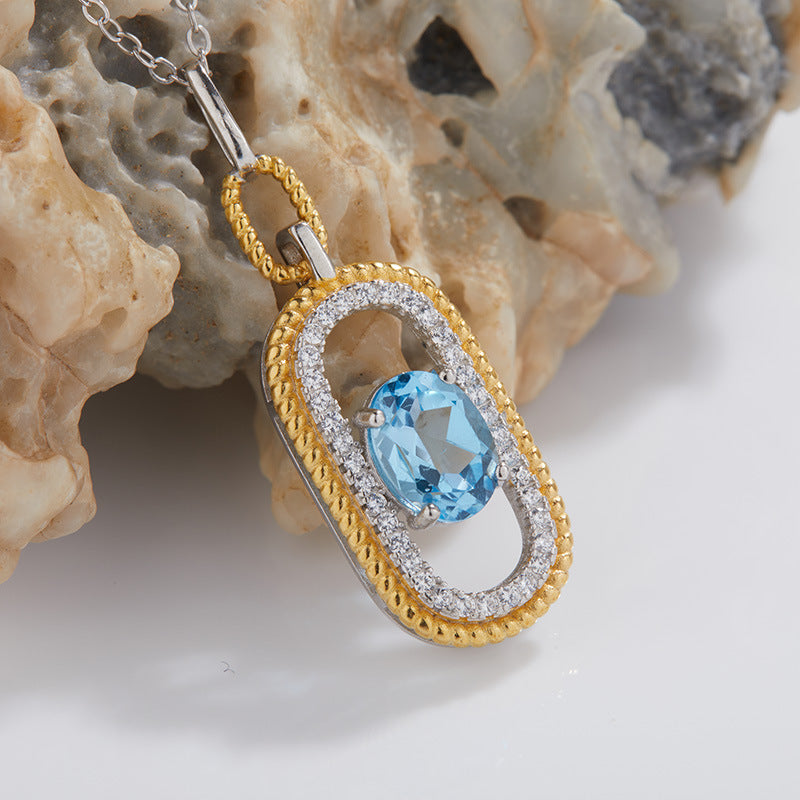 zensoullab French Retro S925 Sterling Silver Inlaid Natural Gemstone Yellow Crystal Topaz Pendant Necklace for Women Hot-Selling Jewelry