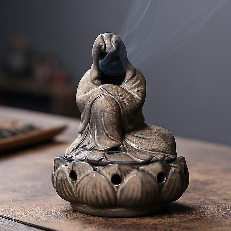 zensoullab Ceramic Zen Unfettered Buddha Incense Burner Home Indoor Antique Creative Coil Incense Burner Sandalwood Agarwood Craft Ornament