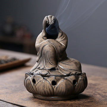 zensoullab Ceramic Zen Unfettered Buddha Incense Burner Home Indoor Antique Creative Coil Incense Burner Sandalwood Agarwood Craft Ornament