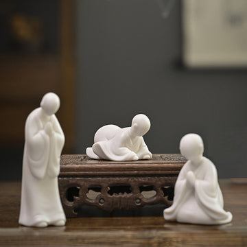 zensoullab Zen Ceramic Figure Formless Buddha Chinese Style Entrance Decoration Little Monk Fish Tank Bonsai Gardening Home Living Room Decor