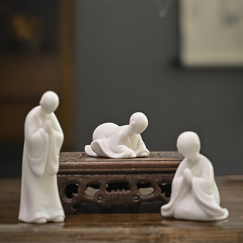 zensoullab Zen Ceramic Figure Formless Buddha Chinese Style Entrance Decoration Little Monk Fish Tank Bonsai Gardening Home Living Room Decor