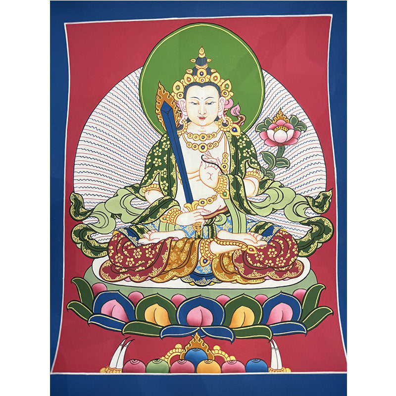 zensoullab Nepal Hand-painted Yellow God of Wealth Green Tara Manjushri Four-armed Guanyin Medicine Buddha Buddha Statue Thangka Table Decoration Hanging Painting