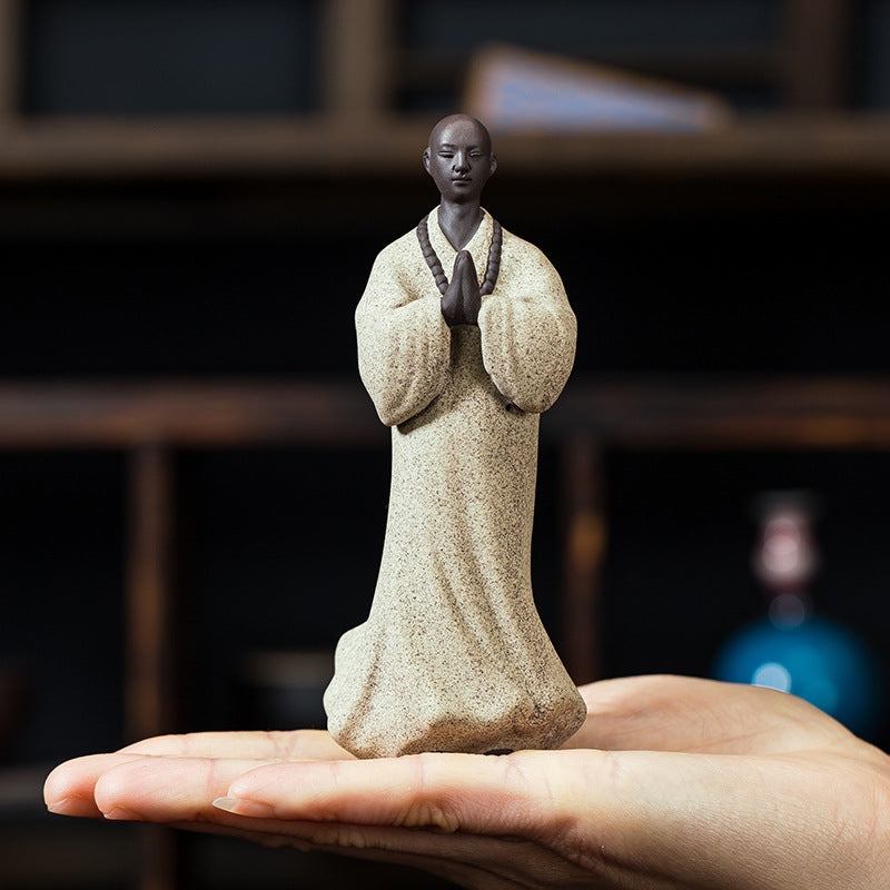 zensoullab Zen Character Ceramic Little Monk Tea Pet Desktop Tea Set Ornament Premium Purple Clay Little Monk Creative Home Decoration