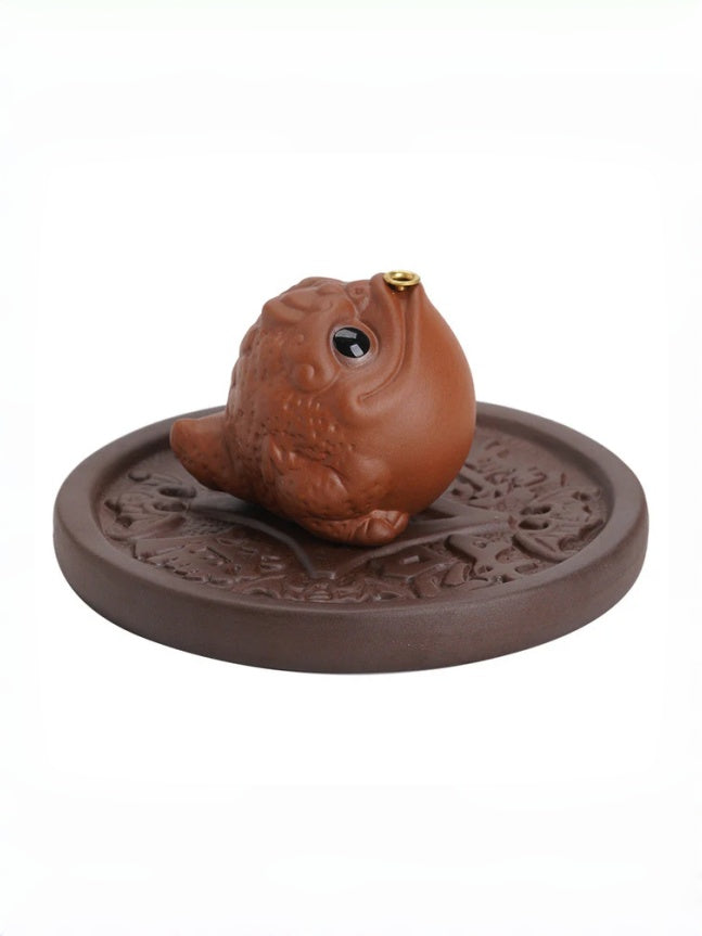 zensoullab Creative Ceramic Cute Fortune Golden Toad Purple Clay Tea Pet Ornament Aromatherapy Burner Home Indoor Incense Holder Incense Stand Incense Ceremony