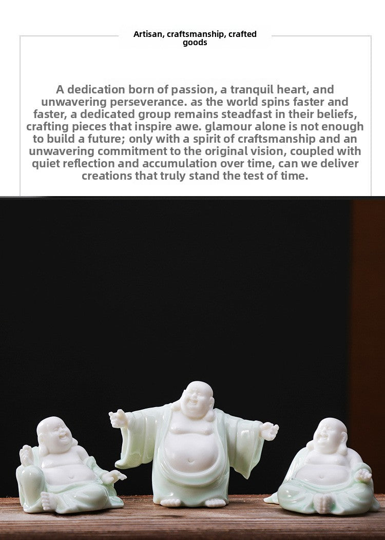 zensoullab Premium Ceramic Lucky Maitreya Buddha Fat Belly Laughing Buddha Living Room Entrance Car Home Decoration Zen Ornament