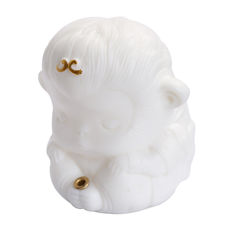 zensoullab Creative Cute Monkey Ceramic Aromatherapy Burner Ornament Soft Adorable Tea Pet Monkey Home Indoor Living Room Incense Holder