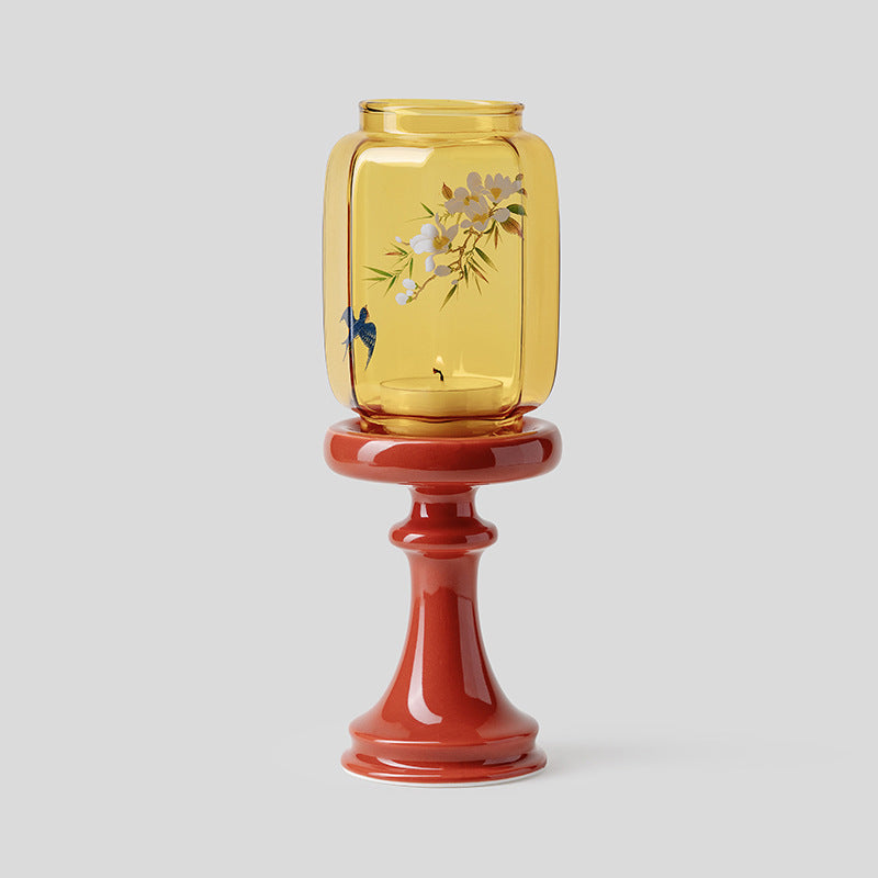 zensoullab Japanese Style Spring Returns to the Forbidden City Red Ming Qing Candle Holder Glass Chinese Style Ornament Candle Candle Holder Tea Room Atmosphere Light Ancient Style