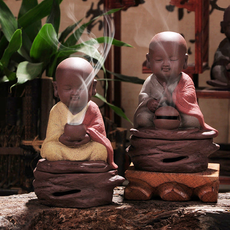 zensoullab Yunshang Ceramic Incense Burner Reciting Little Monk Color Sand Incense Burner Agarwood Sandalwood Incense Burner Ornament