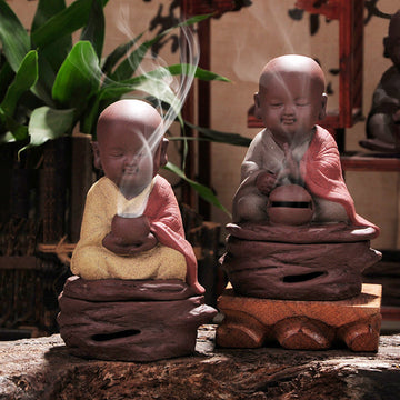 zensoullab Yunshang Ceramic Incense Burner Reciting Little Monk Color Sand Incense Burner Agarwood Sandalwood Incense Burner Ornament