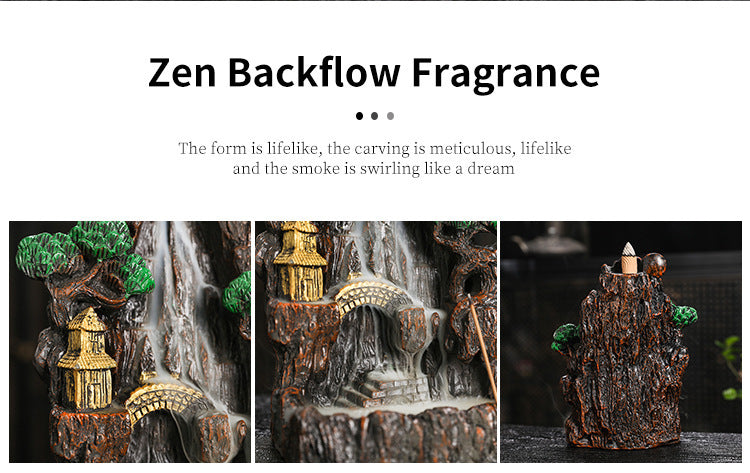 zensoullab Fake Mountain Water Flowing Wealth Ornament Home Desktop Resin Decoration Gift Housewarming Opening Living Room Wealth-Attracting Backflow Incense Burner