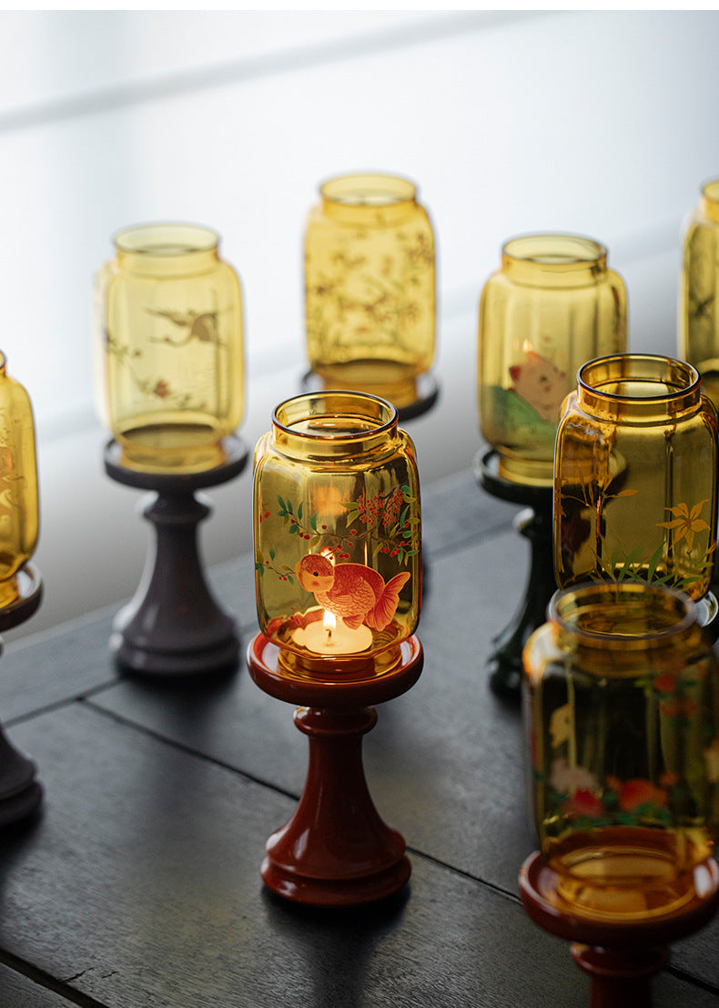 zensoullab Cat Whispering Xufang Mingqing Glass Candle Holder Lamp Zen Tea Room Atmosphere Lamp Home Floor Candle Lamp Decorative Ornament