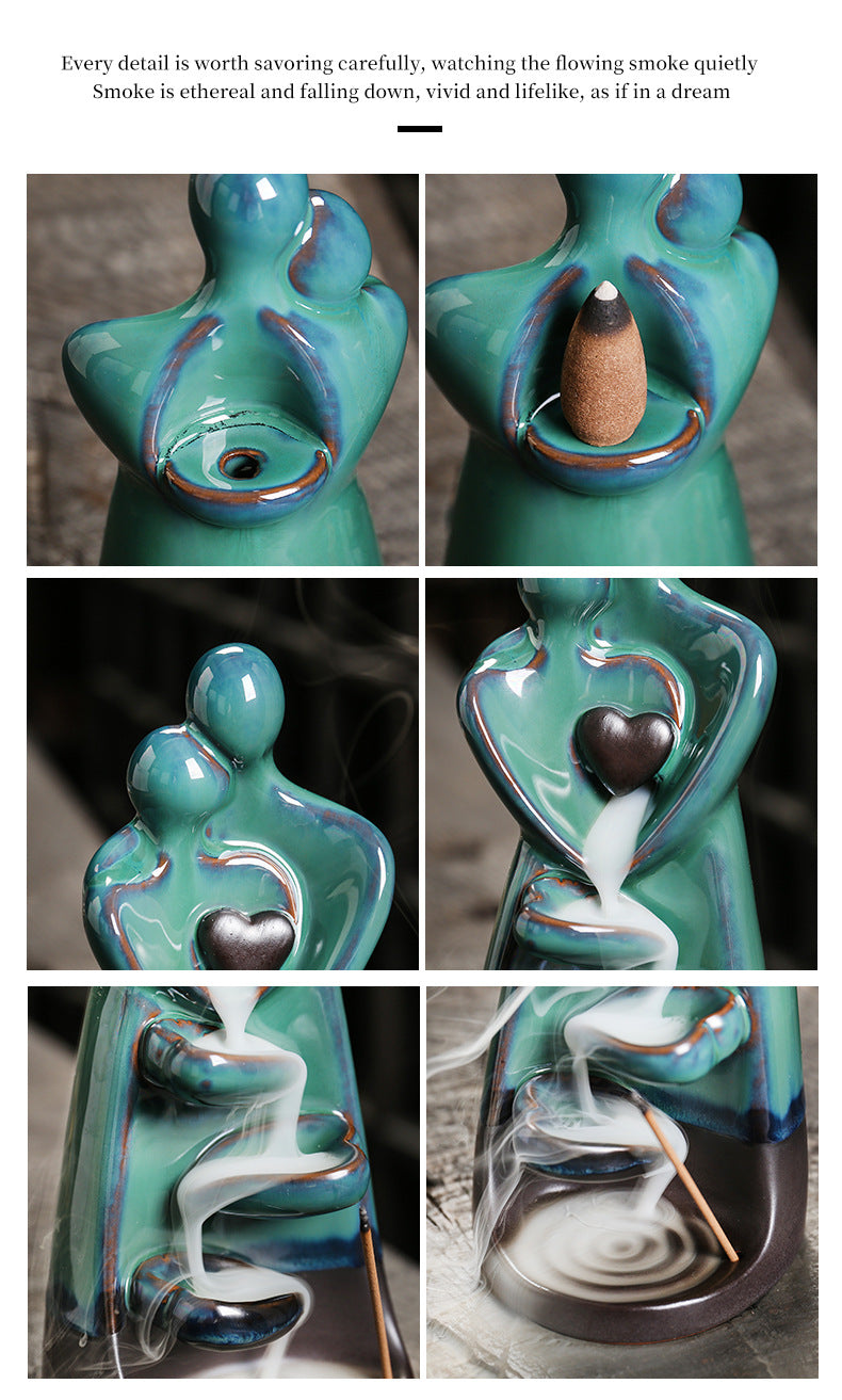 Ceramic Backflow Incense Burner Home Decor Ornament Creative Double-Sided Backflow Incense Burner