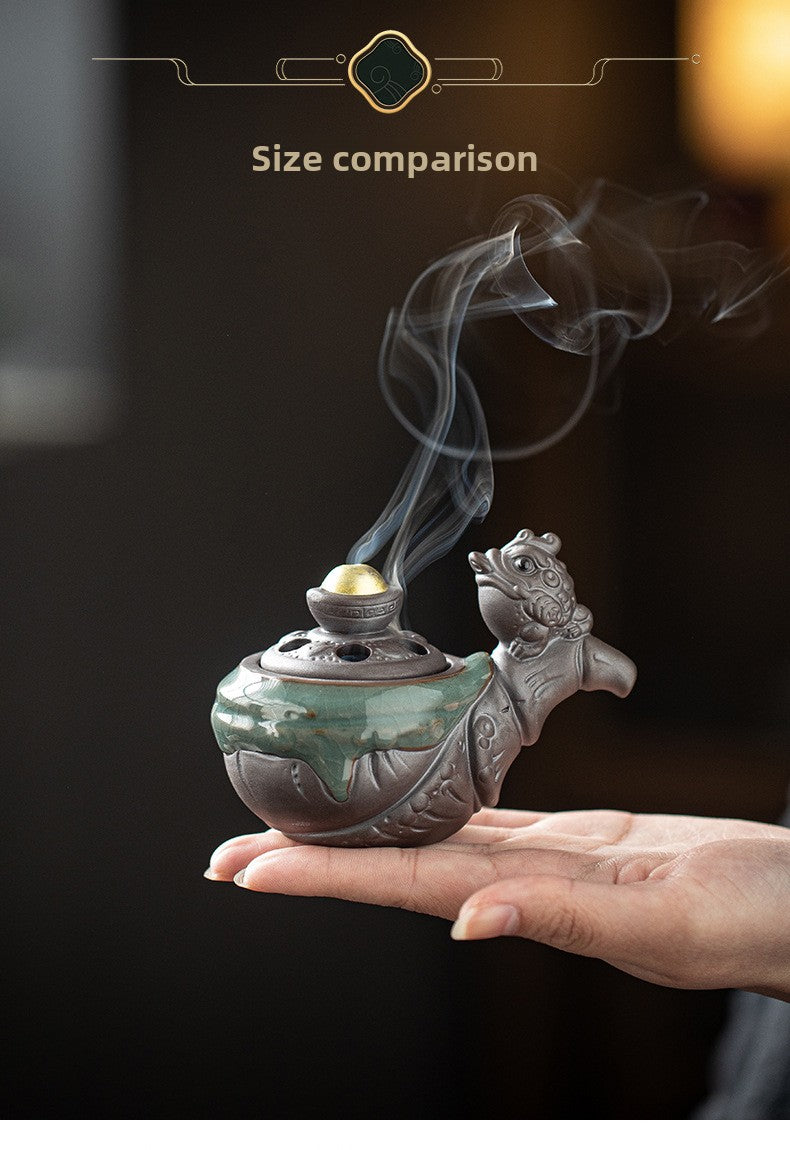 zensoullab Lucky Money Pipe Golden Toad Mini Incense Burner Home Indoor Small Coil Incense Burner Zen Tea Room Incense Aromatherapy Burner Ornament