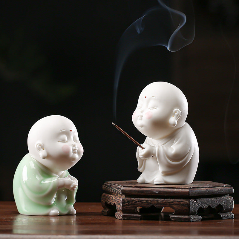 Zensoullab Creative Ceramic Ornaments Cute Little Monk Incense Burner Home Worship Incense Holder Incense Burner Incense Holder Indoor Sandalwood Holder